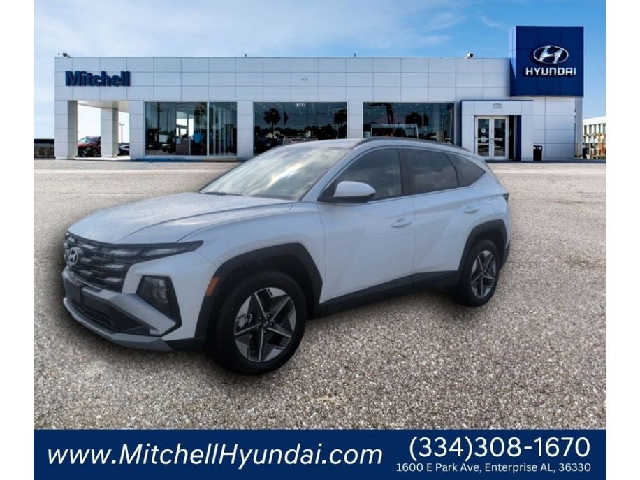 2025 Hyundai TUCSON SEL in Serenity White Pearl — front three-quarter view