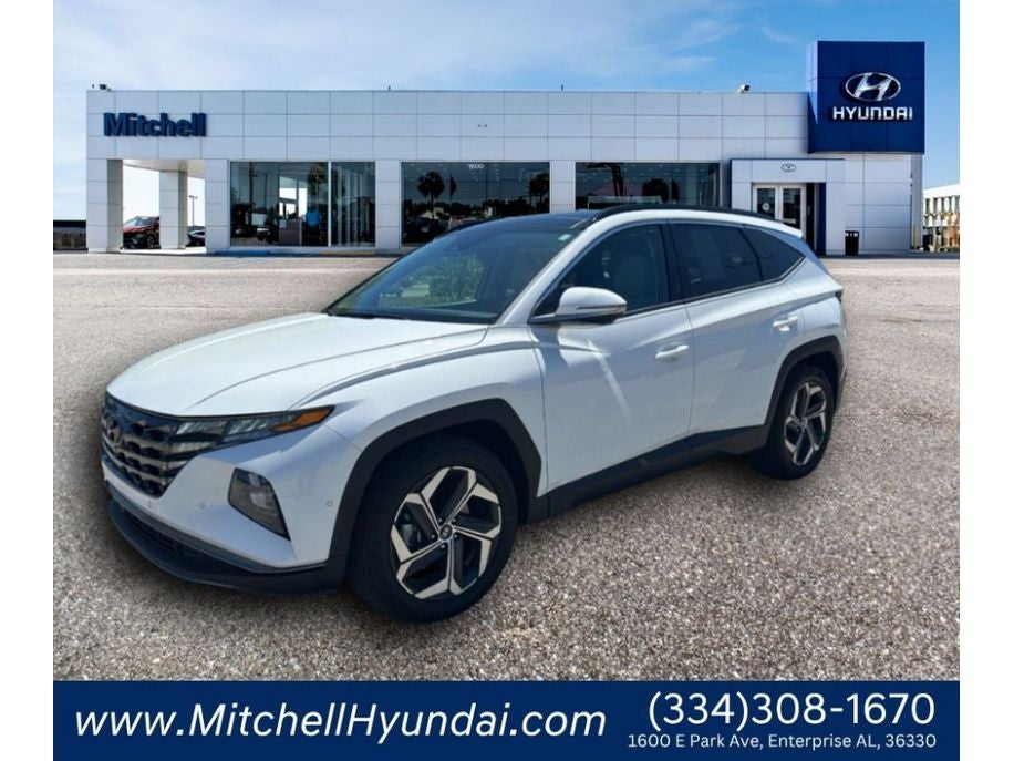 2024 Hyundai TUCSON Limited in White Pearl — front three-quarter view
